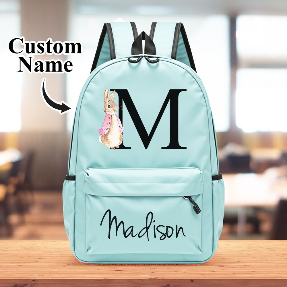 Side pocket detail with water bottle holder on personalised rabbit backpack – practical design for school trips and active children