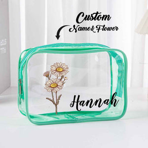 Personalized Birth Flower Clear Makeup Bag Waterproof Cosmetic Bag Wedding Travel Gift for Her