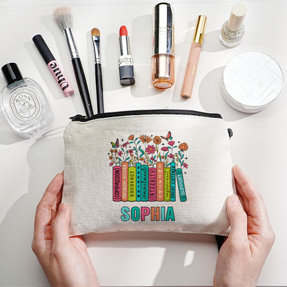 Interior view of personalised canvas pencil case showing roomy compartment for pens and brushes