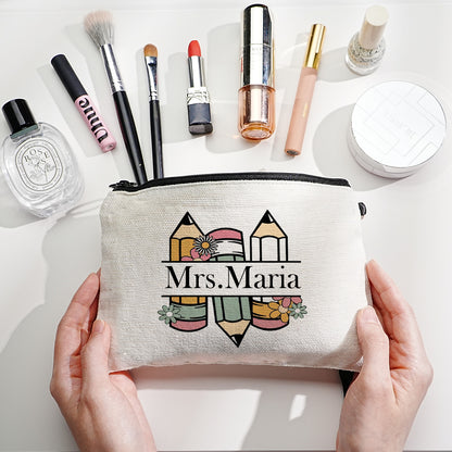 Personalised name pencil case shown open with organised pens, ideal for students and teachers