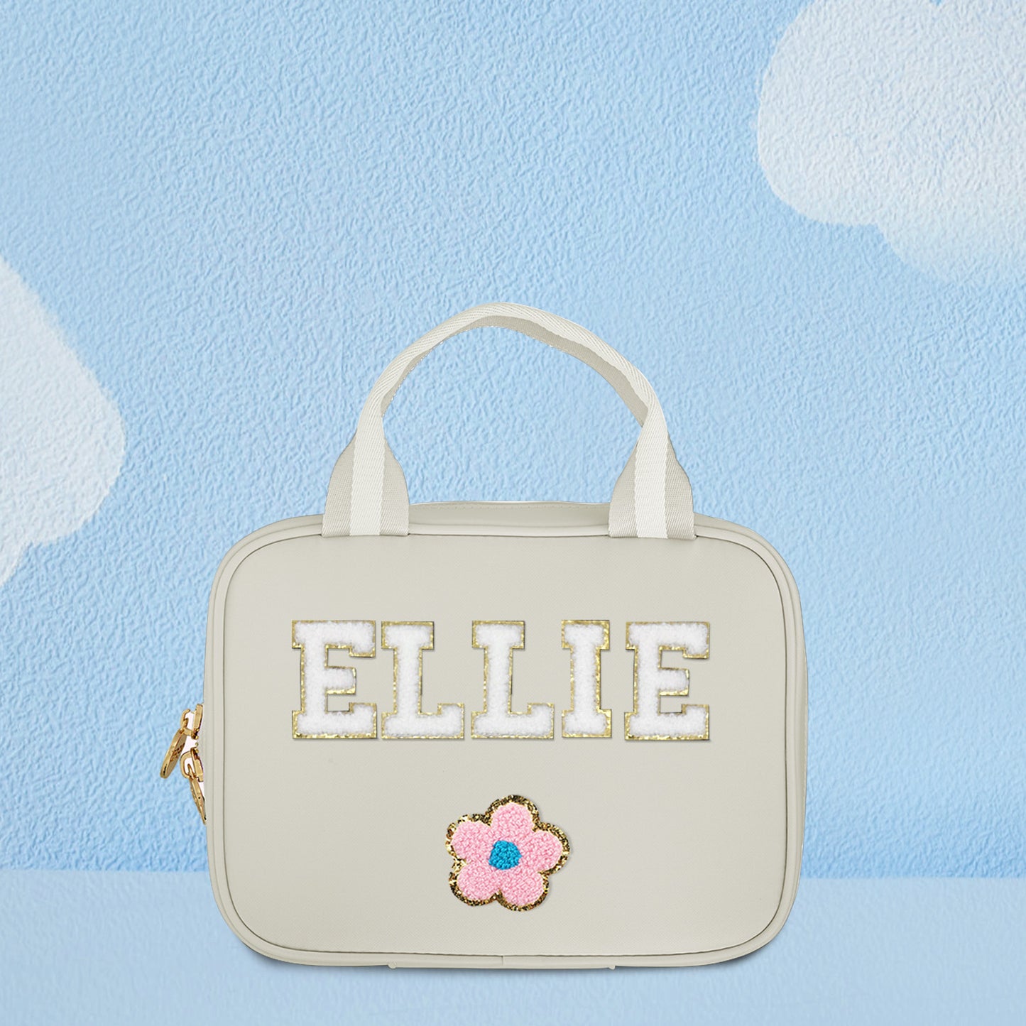 Open insulated lunch bag showing wipe-clean lining – practical personalised lunch bag to match the custom backpack