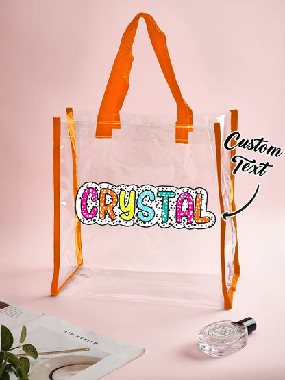 Personalised clear tote presented as a thank you or wedding favour, packaged idea for bridesmaid and graduation gifts