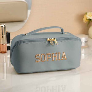 Personalized PU Leather Waterproof Makeup Bag with Embroidery Name Cosmetic Bag Travel Accessory Birthday Wedding Gift for Her