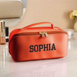 Personalized PU Leather Waterproof Makeup Bag with Embroidery Name Cosmetic Bag Travel Accessory Birthday Wedding Gift for Her