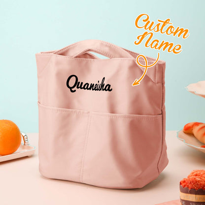 Personalised Lunch Bag Mini Tote three‑quarter view with personalised name, portable kids' mini tote for lunches, picnics and after‑school activities
