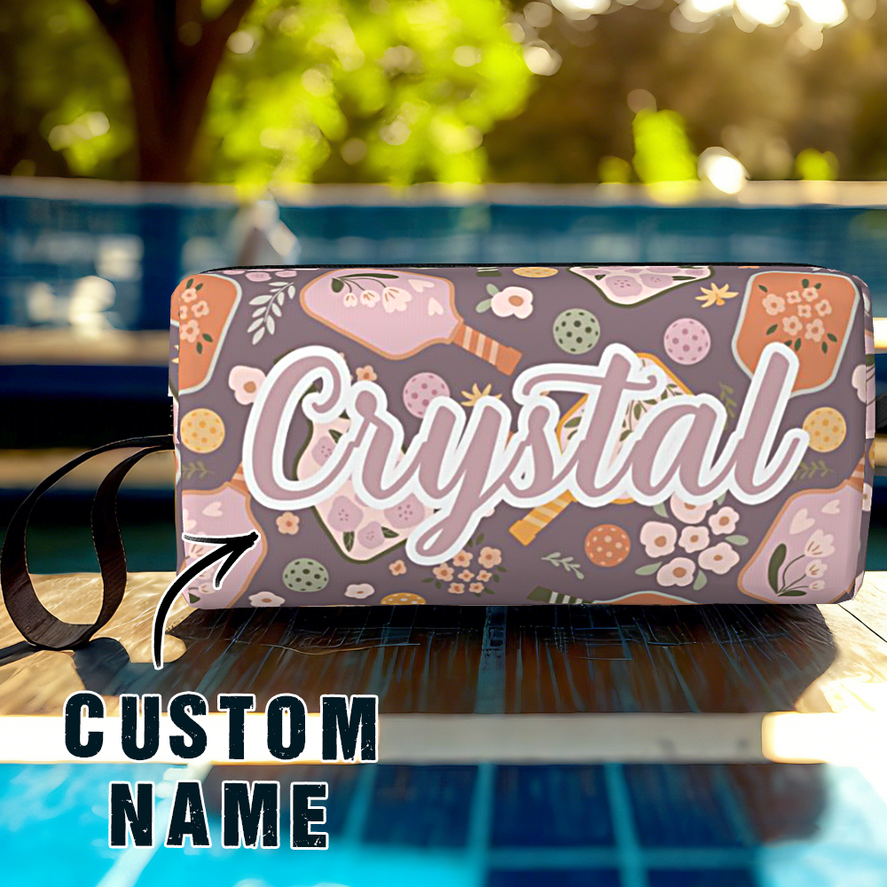 Teen holding a personalised pickleball ball pouch with name customisation — great gift for players and coaches