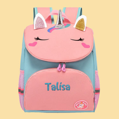 Personalised unicorn backpack with name embroidery on the front – custom school bag for kids in durable nylon