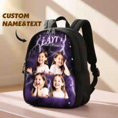 Custom Photo & Name Lightning Backpack – Personalized School Bag with Text Design Back to School Season Gift Birthday Gift
