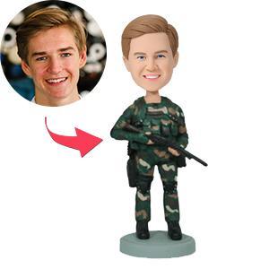 Navy SEAL personalised bobblehead with engraved base, polymer clay figure featuring custom head likeness — personalised military gift for him or groomsmen keepsake