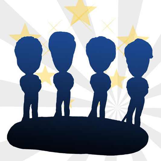 Four-person custom bobblehead set – personalised family keepsake gift handcrafted from premium polymer clay with lifelike hand-sculpted faces and customised poses