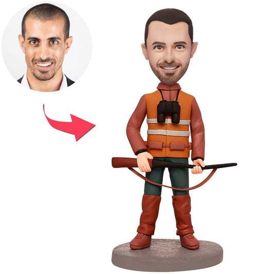 Hunter personalised bobblehead with engraved text — full-standing polymer clay figure with custom photo-matched head, ideal Australian personalised gift