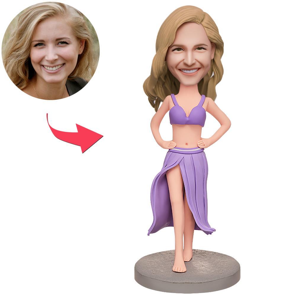 Personalised belly dance bobblehead – handcrafted polymer clay dancer with a customised head, engraved base and detailed ready-made costume
