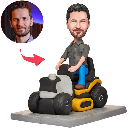 Driving man personalised bobblehead with engraved base — custom polymer clay figurine, personalised head modelled from your photo, ideal engraved gift