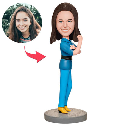Strong Mother personalised bobblehead, handcrafted polymer clay figurine with customised head and engraved text on the base — ideal personalised Mother’s Day or birthday keepsake