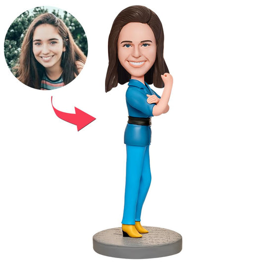 Strong Mother personalised bobblehead, handcrafted polymer clay figurine with customised head and engraved text on the base — ideal personalised Mother’s Day or birthday keepsake