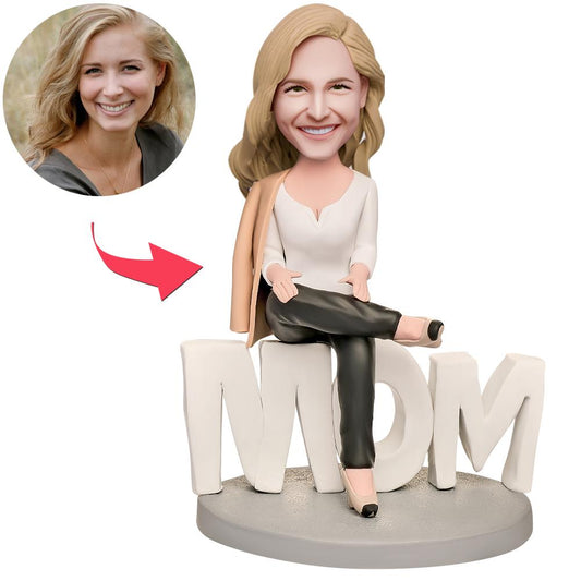 Domineering Mother personalised polymer clay bobblehead with engraved base — handcrafted bespoke mum gift with custom head and personalised text