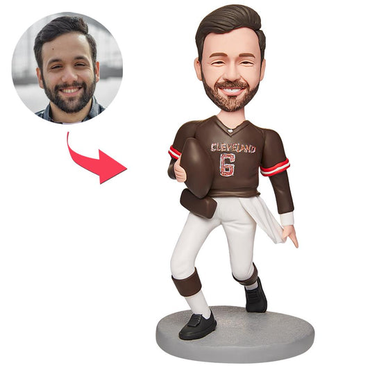 Personalised polymer clay rugby player bobblehead with engraved text on the base — custom rugby player bobblehead personalised from your photo (head only), ideal personalised gift UK and custom sports bobblehead Australia