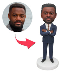 Custom Text Engraved Business Suit Bobblehead | Personalised Head Only