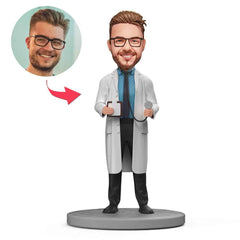 Male Doctor with Stethoscope and Medical Record Book Custom Bobblehead With Engraved Text