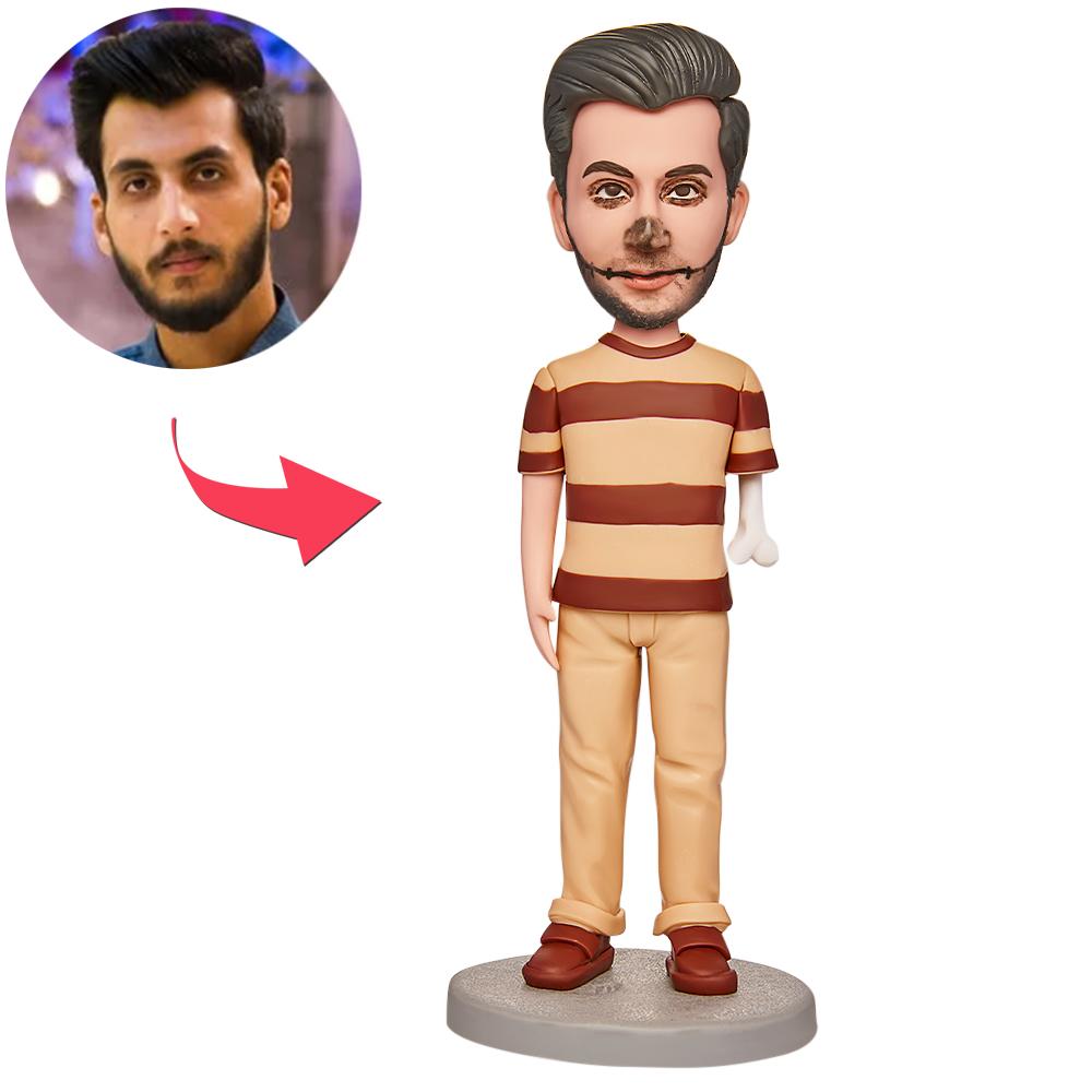 Personalised Halloween Brokeback Zombies polymer clay bobblehead with engraved text on base – customisable head likeness and hairstyle, quirky spooky gift for him or her