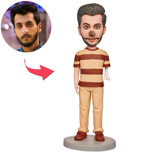 Personalised Halloween Brokeback Zombies polymer clay bobblehead with engraved text on base – customisable head likeness and hairstyle, quirky spooky gift for him or her