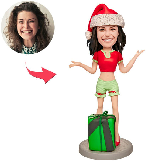 Personalised polymer clay bobblehead with custom sculpted head and engraved base — custom bobblehead with engraved text, perfect Christmas gift