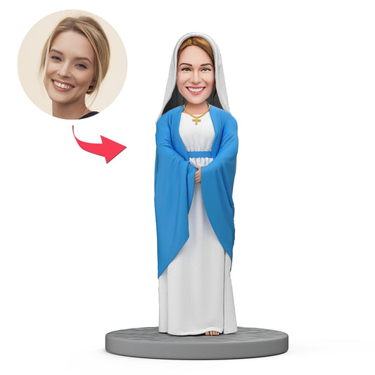 Personalised polymer clay Mother's Day bobblehead for mum — handmade custom 'Virgin Image' head, bobble option for short hairstyles, keepsake gift