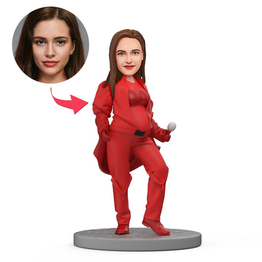Personalised Mother's Day pregnant mum bobblehead — handcrafted polymer clay figurine with customised head; ideal custom bobble head gift for expectant mums in the UK and Australia