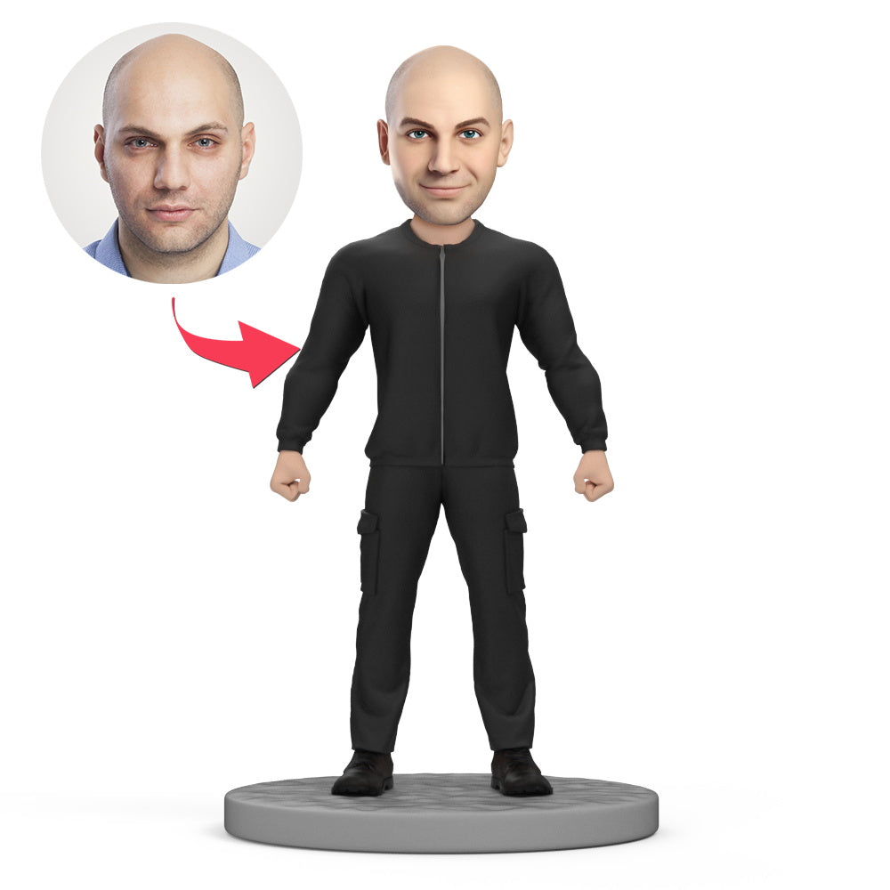 Personalised strong man bobblehead in tights with a customised head from your photo – polymer clay bobble head gift for him