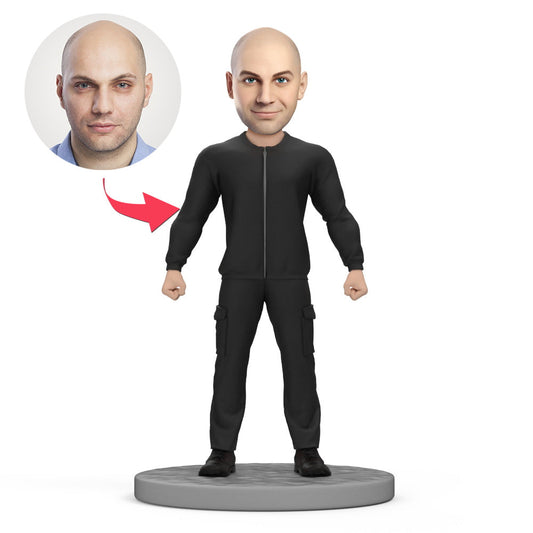 Personalised strong man bobblehead in tights with a customised head from your photo – polymer clay bobble head gift for him