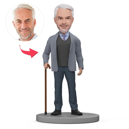 Personalised bobblehead gift for handsome grandpa - full-length custom polymer clay bobblehead with personalised head, perfect Father's Day keepsake
