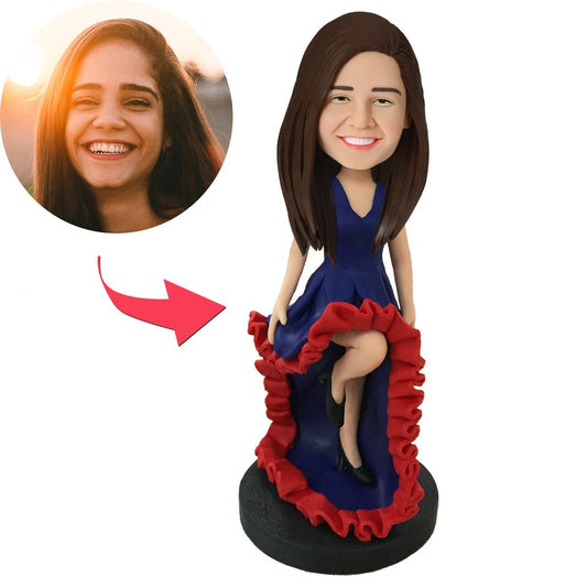 Personalised dancer bobblehead with custom head and engraved base, polymer clay standing dancer keepsake personalised from your photo with custom text