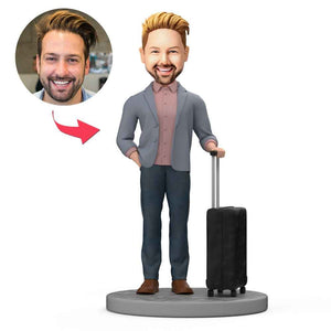 Custom Bobblehead Business Man With Suitcases Ready for Business Trip