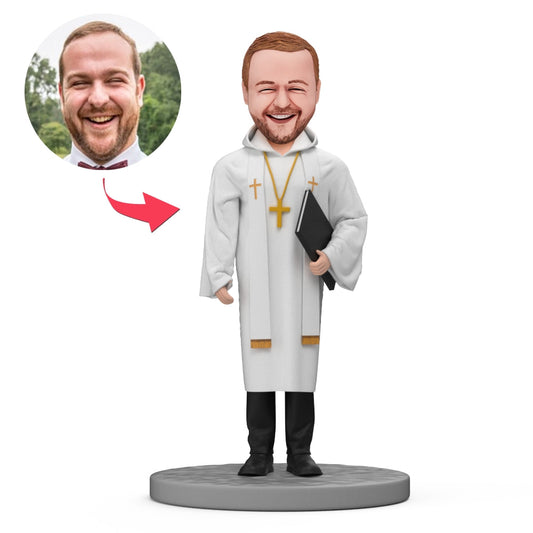 Personalised bishop bobblehead in wedding officiant attire – handcrafted polymer clay keepsake, ideal personalised wedding gift or officiant thank you