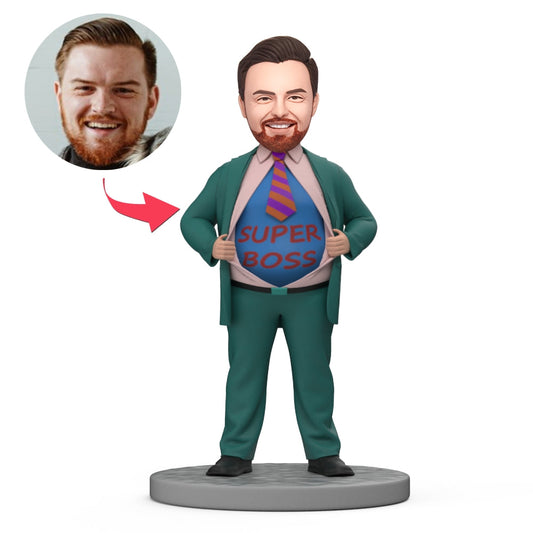 Personalised Boss's Day bobblehead – custom polymer clay bobblehead for him with personalised head and fixed suit pose, ideal personalised boss gift