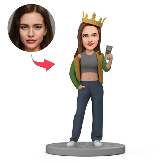 Personalised Girl Boss bobblehead – polymer clay statuette with customised head and chic outfit, ideal personalised Boss's Day gift, funny face gift and keepsake for her