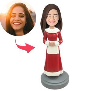 Personalised Mrs Claus bobblehead with custom photo head and engraved base handmade polymer clay Christmas gift