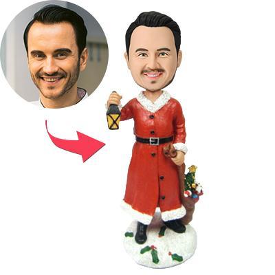 Personalised male bobblehead with lamp — custom engraved Christmas gift, polymer clay figure with personalised head and engraved base