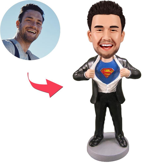 Superman Strip - C custom bobblehead: personalised bobblehead superhero polymer clay figurine with a customised head and fixed body