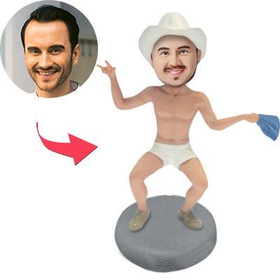 Custom Bathing Bobblehead with engraved text — personalised gift featuring a custom head sculpt on a bathing-themed body, hand-crafted polymer clay keepsake