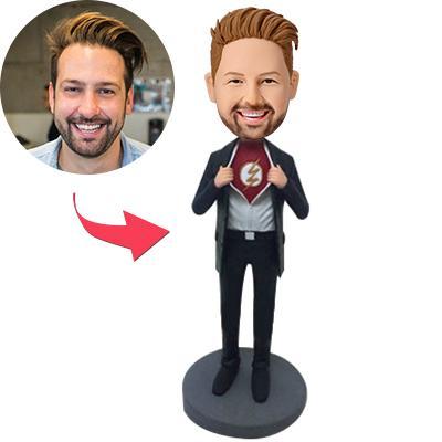 Custom Flash bobblehead with personalised head and engraved text on the base — handcrafted The Flash collectible, perfect personalised superhero gift