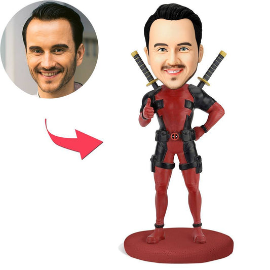 Personalised Deadpool bobblehead with engraved base — custom polymer clay figurine, hand-painted novelty gift for fans in Australia and the UK