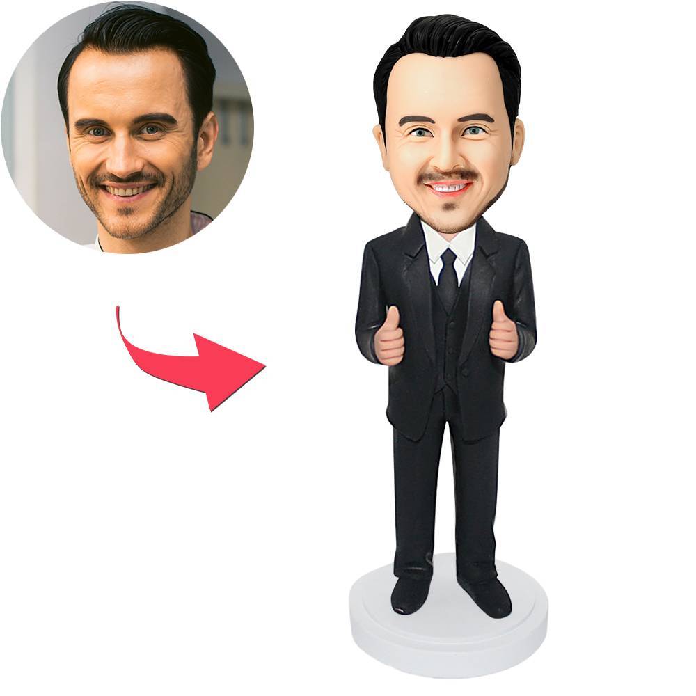 Personalised polymer clay bobblehead with engraved ‘You Are The Best’ on base – handcrafted custom head sculpt keepsake, ideal gift for wife, mum or teacher