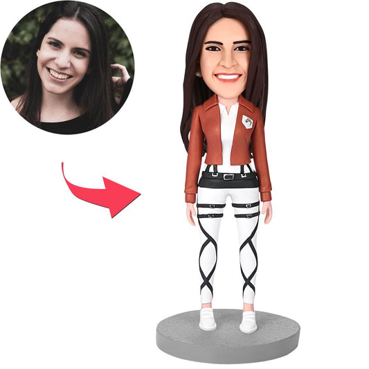Happy Modern Woman personalised bobblehead with engraved text — handcrafted polymer clay figure showing custom head likeness, perfect personalised gift for her in the UK and Australia