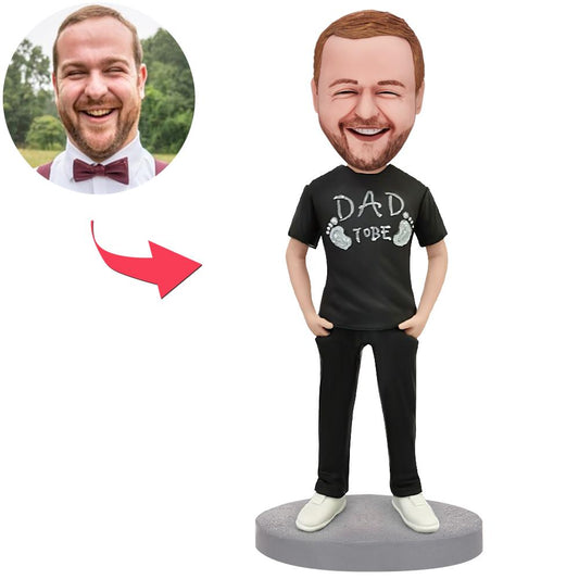 To Be Dad personalised bobblehead in polymer clay – customised head from your photo with engraved text on the base, ideal personalised dad gift