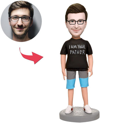 Custom 'I'm Your Father' personalised bobblehead with engraved base, handcrafted polymer clay head — perfect Father's Day gift