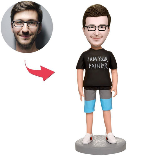 Custom 'I'm Your Father' personalised bobblehead with engraved base, handcrafted polymer clay head — perfect Father's Day gift