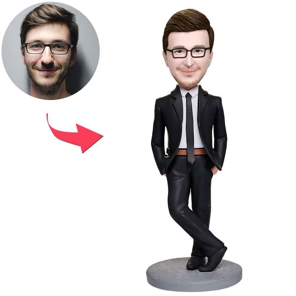 Business Man With Hands In Pockets Custom Bobbleheads With Engraved Text