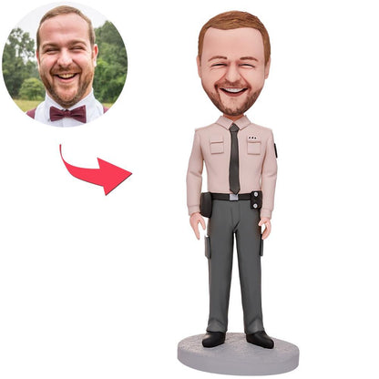 Personalised police bobblehead with custom head and engraved base – lifelike polymer clay police figurine, custom face gift for officer, academy graduation or Father’s Day