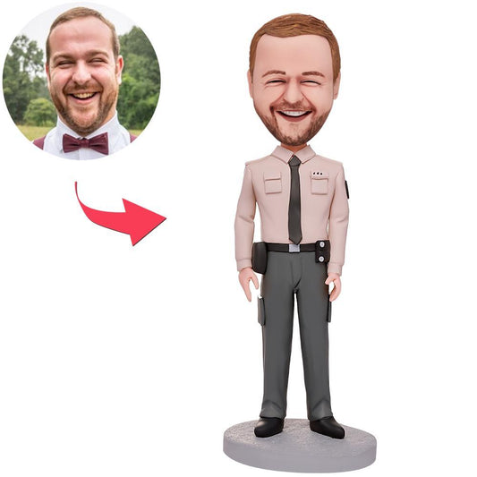 Personalised police bobblehead with custom head and engraved base – lifelike polymer clay police figurine, custom face gift for officer, academy graduation or Father’s Day